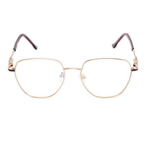 Hexagonal Geometric Metal | Blue-Cut Computer Glasses | Medium Eyewear | Gender-Neutral  (7902 Gold Brown)