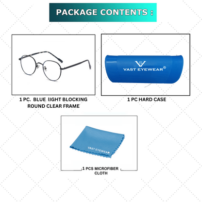 Blue-Cut Computer Glasses Round Metal Eyewear (3447 Black)