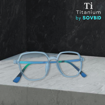 TR + Titanium | Geometric Hex Round | Transparent-Blue | Small-Medium | Unisex | 6881