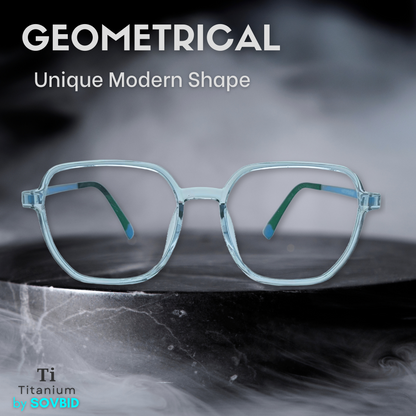 TR + Titanium | Geometric Hex Round | Transparent-Blue | Small-Medium | Unisex | 6881