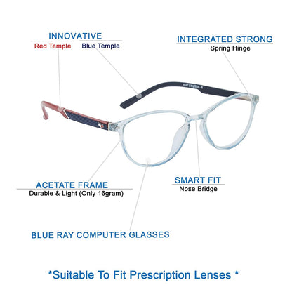 Anti-Glare Cat Eye Women's Computer Glasses (7918 Grey Inside Red Blue)