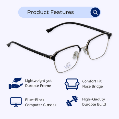 Blue-Cut Computer Glasses | Square | Geometric | Rectangle | Black | 792
