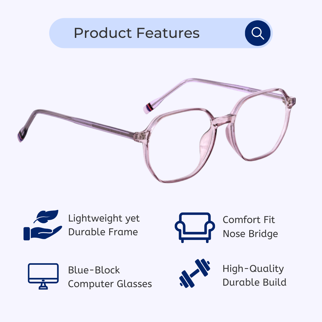 Blue-Cut Computer Glasses | Round | Geometric | Women's | Purple | 794