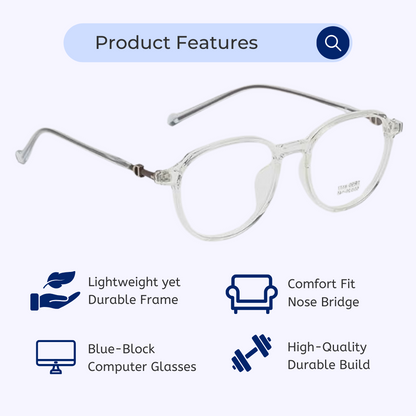 Blue-Cut Computer Glasses | Round | Designer | Women's | Transparent | 795