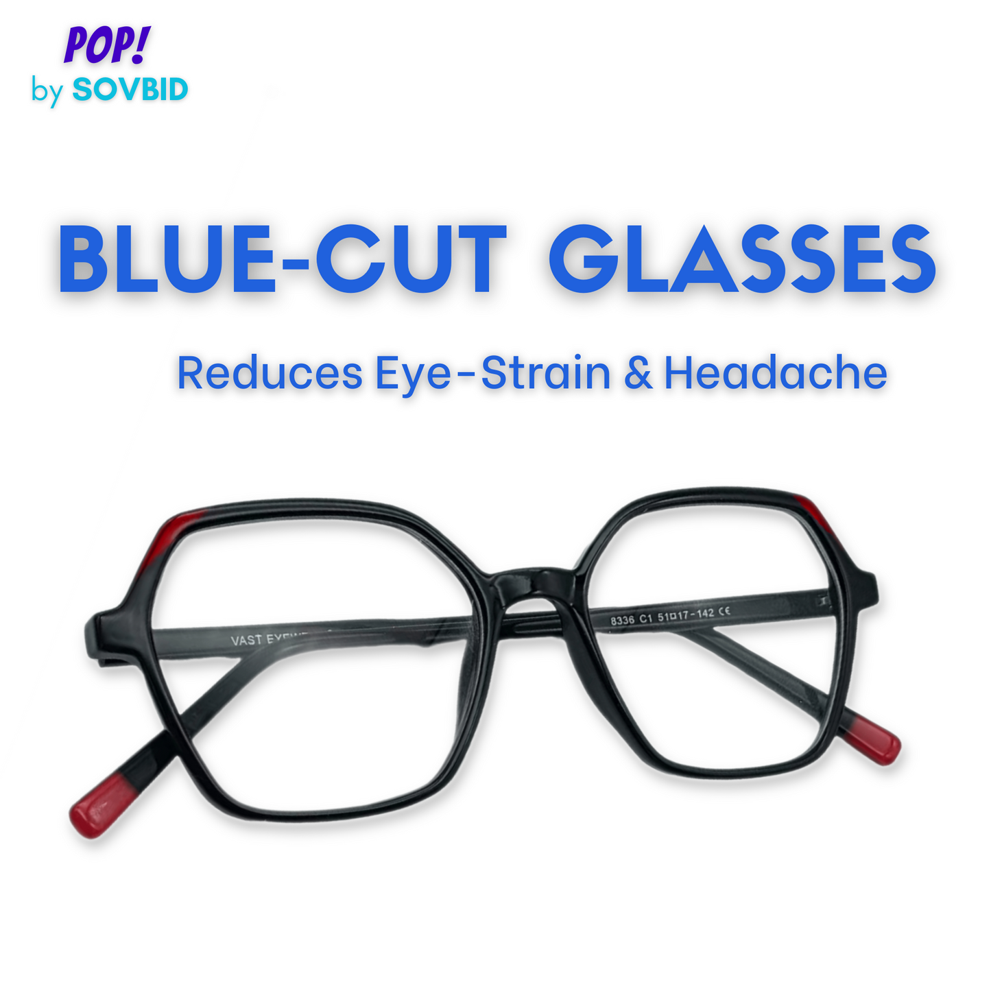 Blue-Cut Computer Glasses | Geometric | Acetate | Black-Red | 8336