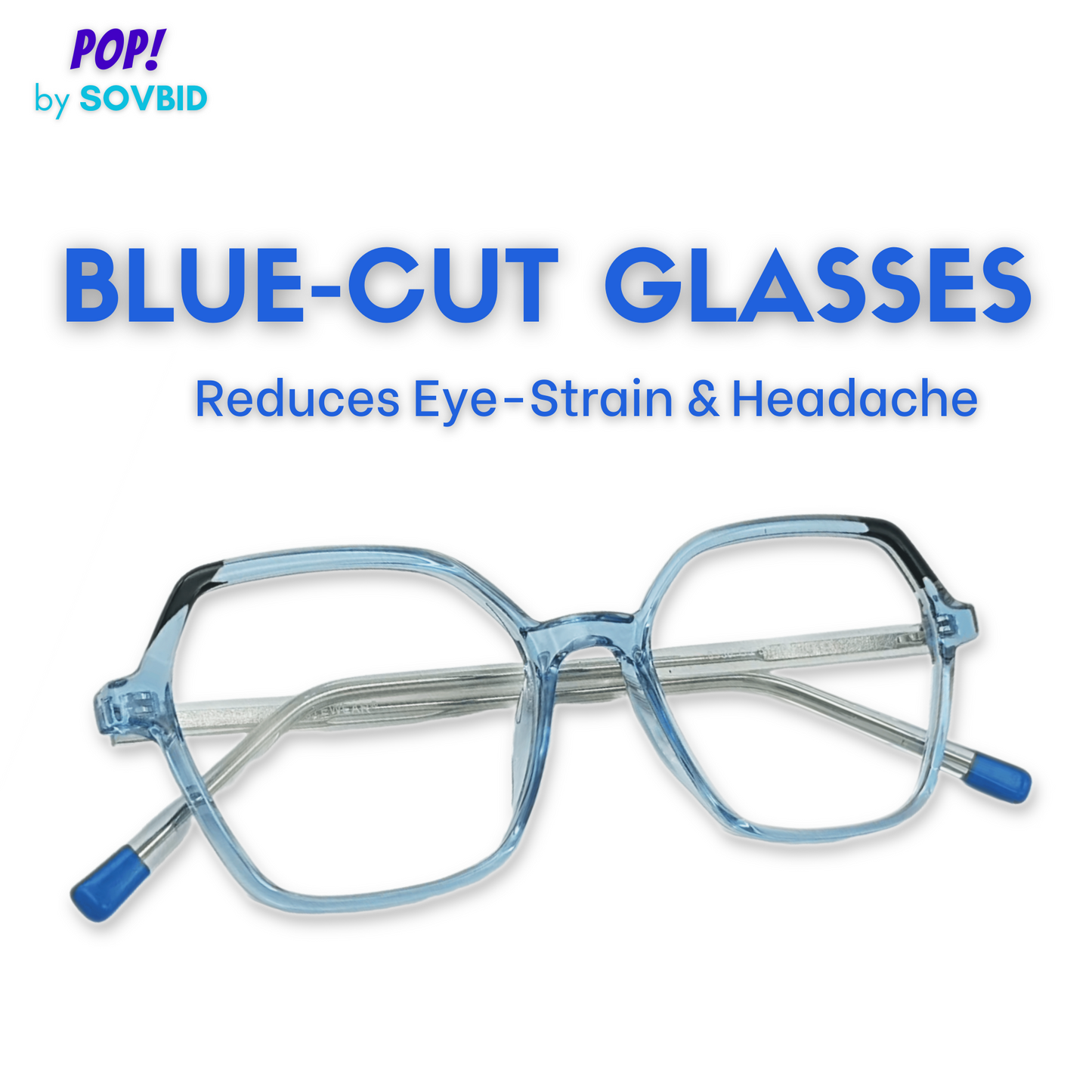 Blue-Cut Computer Glasses | Geometric | Acetate | Transparent-Blue | 8336
