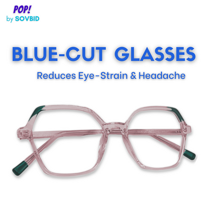 Blue-Cut Computer Glasses | Geometric | Acetate | Transparent-Pink | 8336