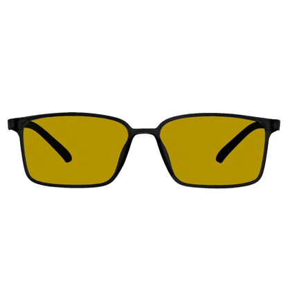 Night Vision | Driving Biking & Gaming | Blue-Cut Computer Glasses | 24 Hour Yellow Eyewear | RECTANGLE79 Black