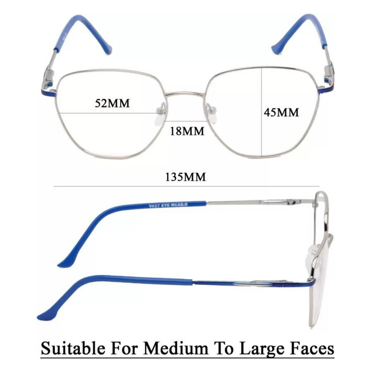 Hexagonal Geometric Metal | Blue-Cut Computer Glasses | Medium Eyewear | Gender-Neutral  (7902 Blue)