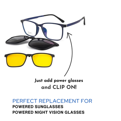 Clip On | Sunglasses | Night Vision | Titanium | Blue | Rectangle | Unisex