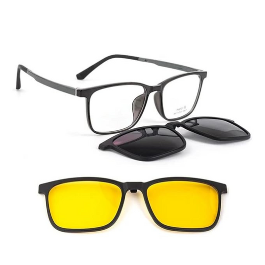 Clip On | Sunglasses | Night Vision | Titanium | Black-Grey | Rectangle | Unisex