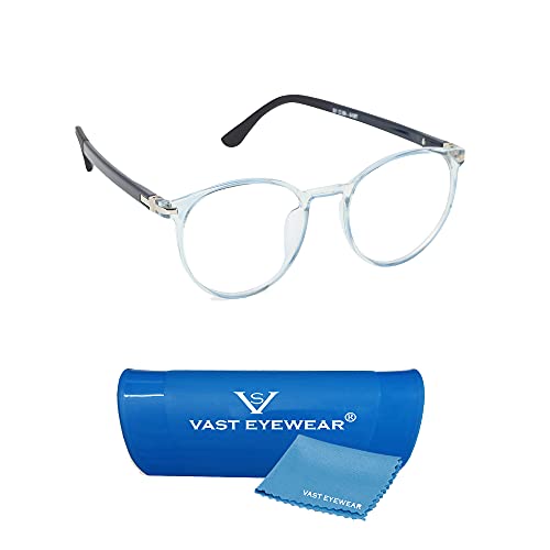 VAST® Unisex Round Blue Cut Anti Glare UV Protection Spectacle Frame for Mobile, Laptop, Tablet, Computer (7914 Black Transparent) - Anti-Glare - Sovbid