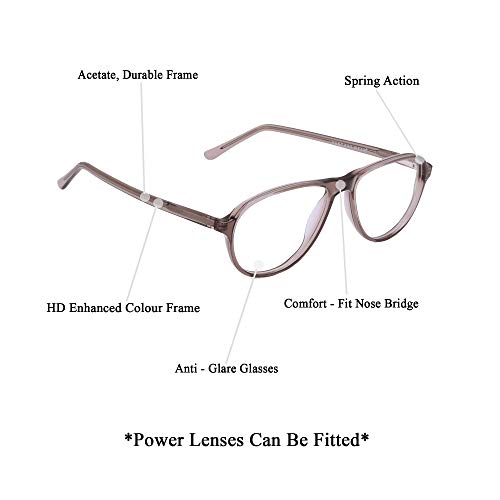 VAST® Unisex Aviator Computer Glasses Acetate Antiglare Spring Action Strong And Durable Spectacle Frame (17036 Grey) - Anti-Glare - Sovbid