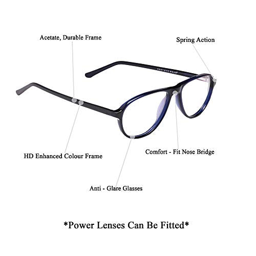 VAST® Unisex Aviator Computer Glasses Acetate Anti-Glare Spring Action Strong And Durable Spectacle Frames (17036 Blue) - Anti-Glare - Sovbid