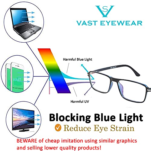 VAST® Unisex Rectangle Blue Cut Anti Glare UV Protection Spectacle Frame for Mobile, Laptop, Tablet, Computer (7912 Black Blue) - Anti-Glare - Sovbid