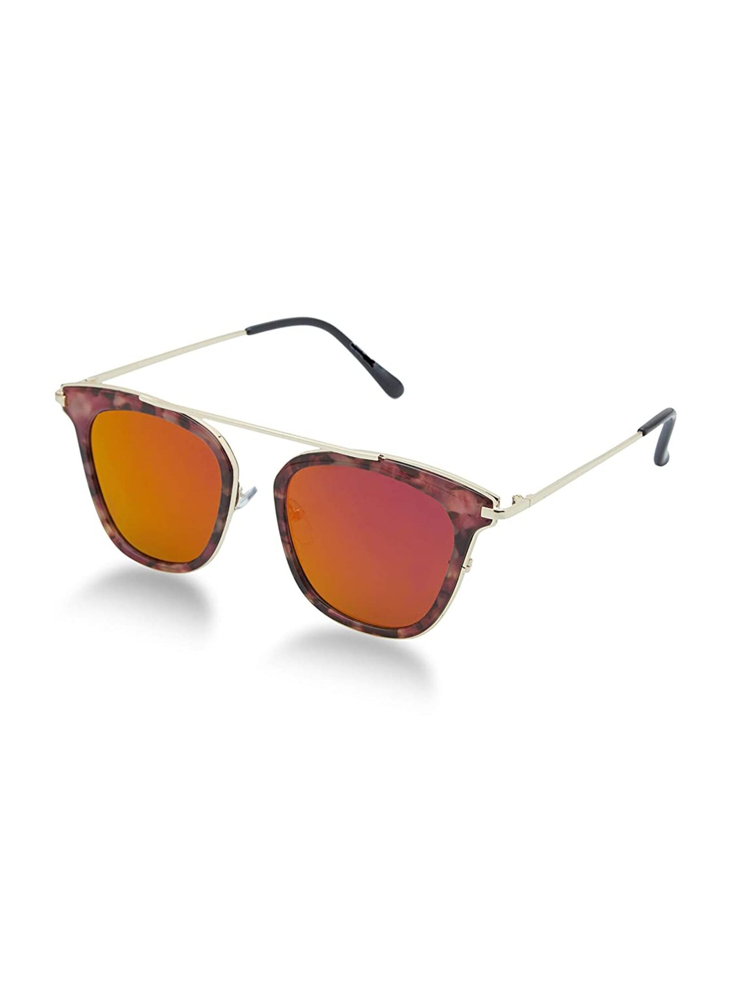 Rectangle Clubmaster UV Protection Mirrored Fashion Sunglasses (3189 Gold Pink Mirror)
