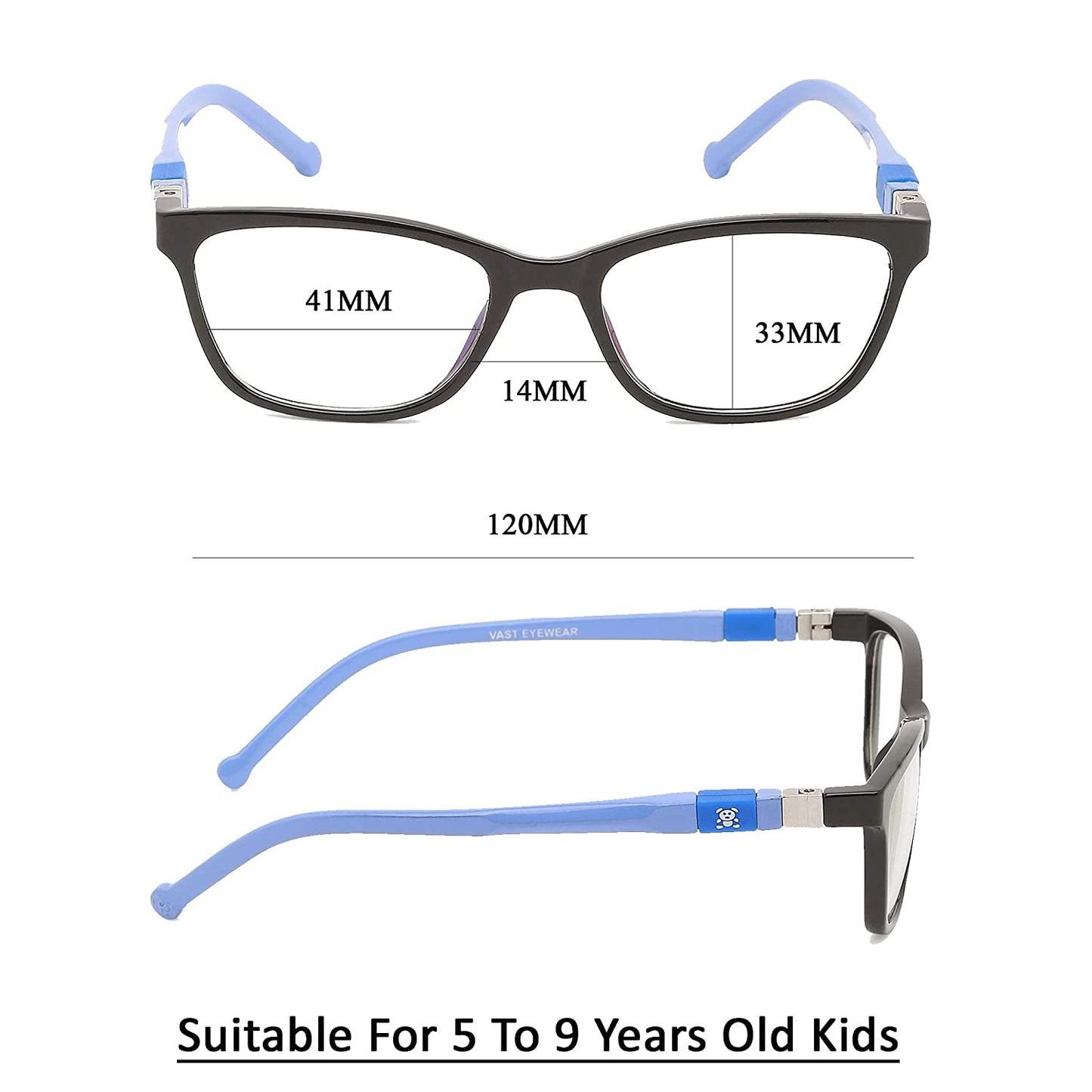 Combo Of Kids Square Anti Glare Blue Ray Blocking Computer Glasses (Black Blue, Light Blue)