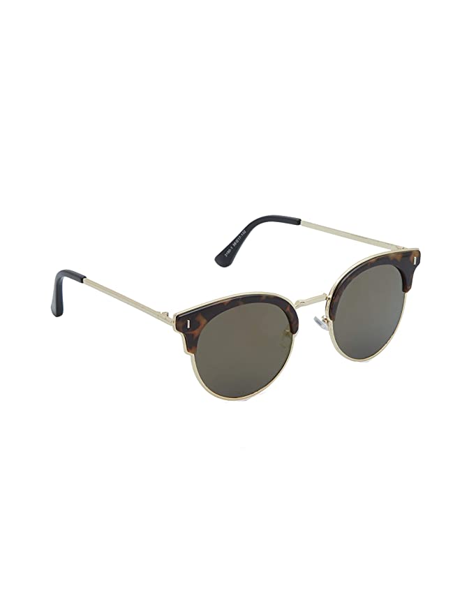 Round Clubmaster UV-Protected Mirrored Fashion Sunglasses (3190 Dammy Gold)