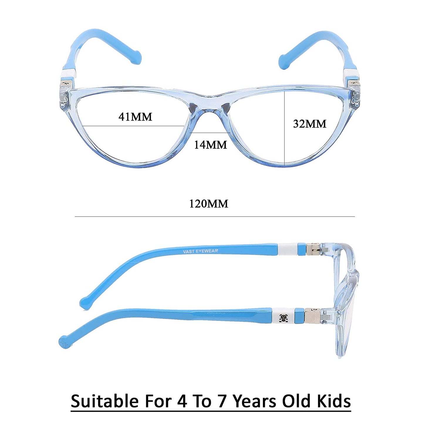 Kids Round Cateye Anti Glare Blue Ray Blocking Computer Glasses (Blue, Firoja)