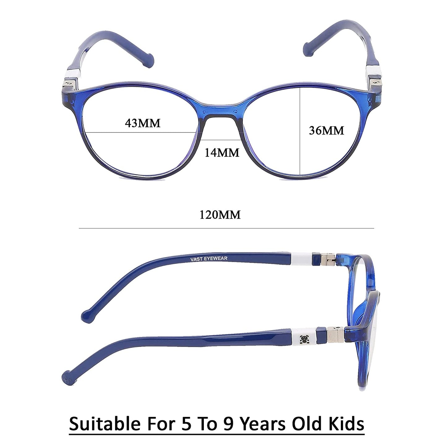 Kids Round Anti Glare Blue Ray Blocking Computer Glasses (Blue)