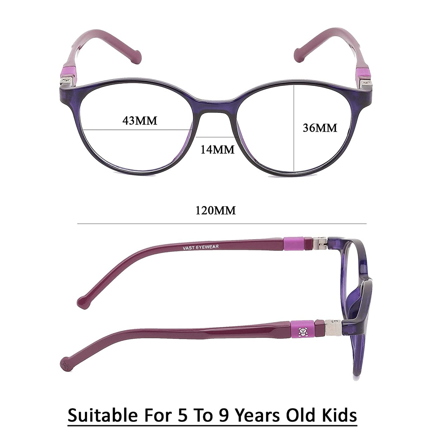 Kids Round Anti Glare Blue Ray Blocking Computer Glasses (Purple)