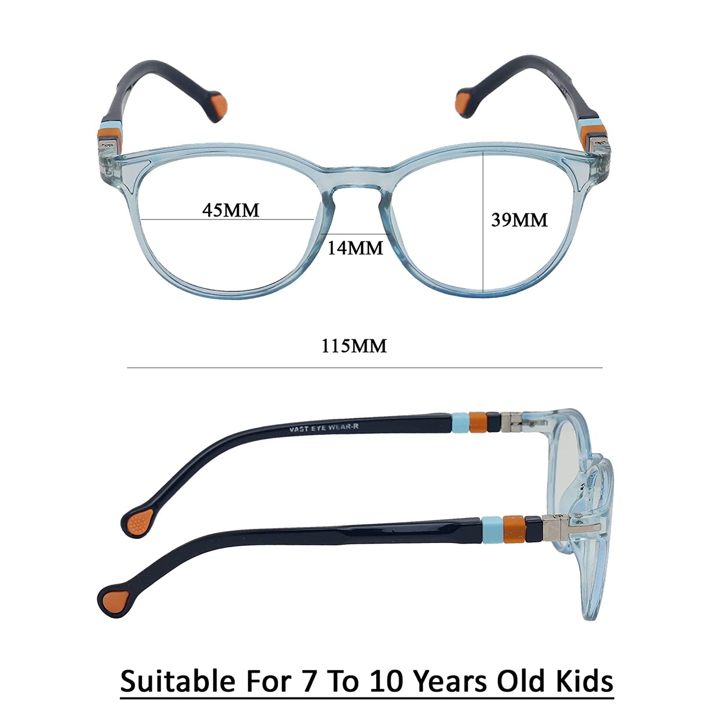 TRU BLU Unisex Kids Blu-ray Blocking Round Computer Glasses (Kids 303 Blue & Orange)