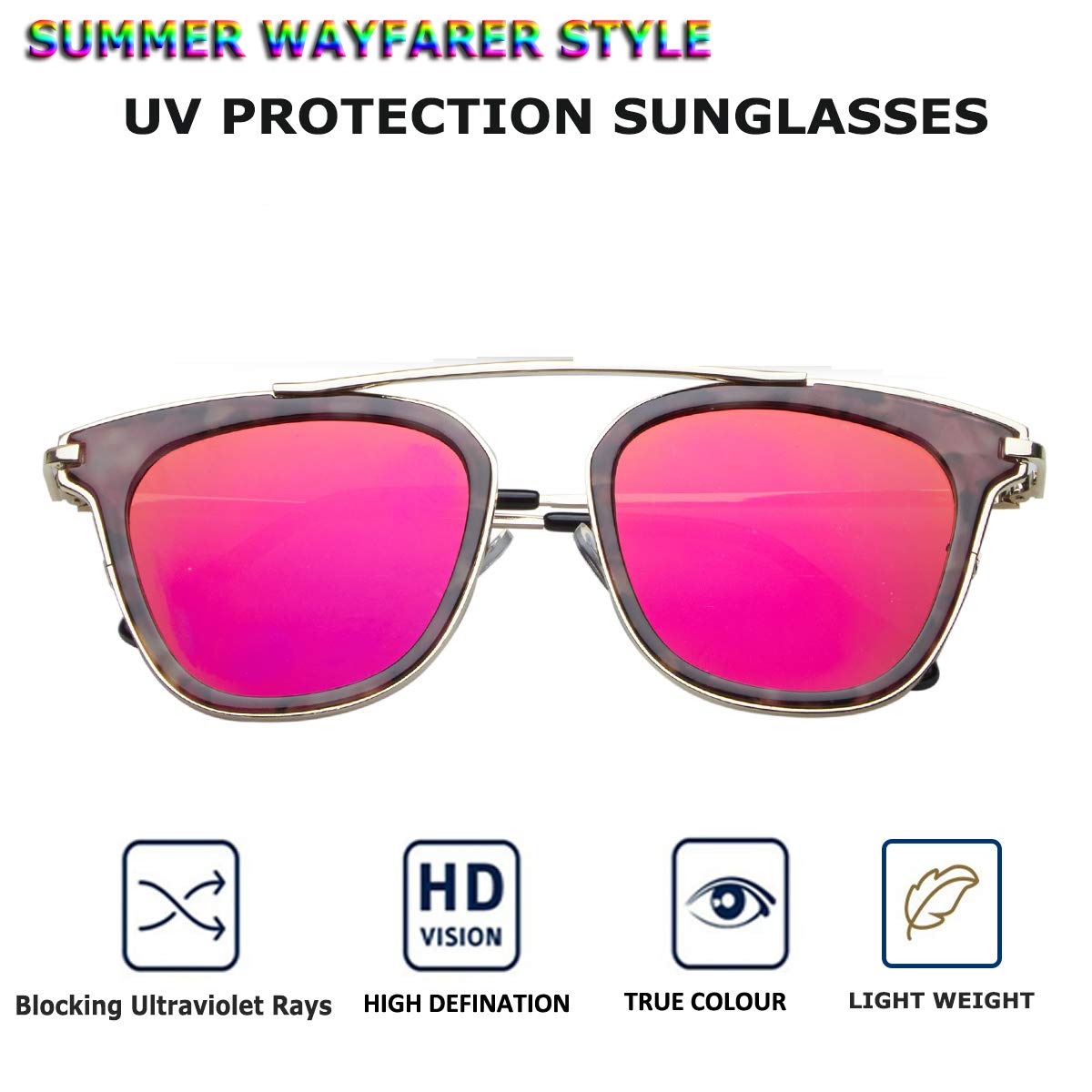 Rectangle Clubmaster UV Protection Mirrored Fashion Sunglasses (3189 Gold Pink Mirror)