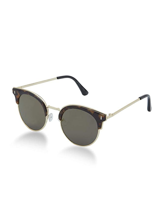 Round Clubmaster UV-Protected Mirrored Fashion Sunglasses (3190 Dammy Gold)