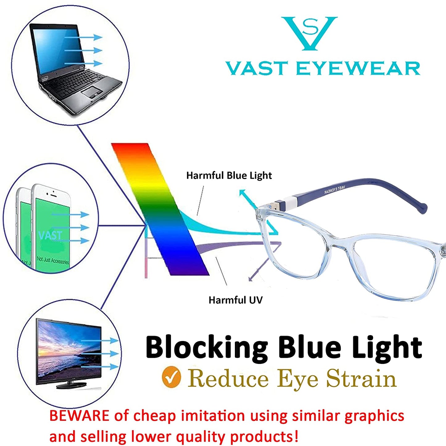 Kids Square Anti Glare Blue Ray Blocking Computer Glasses (Light Blue)