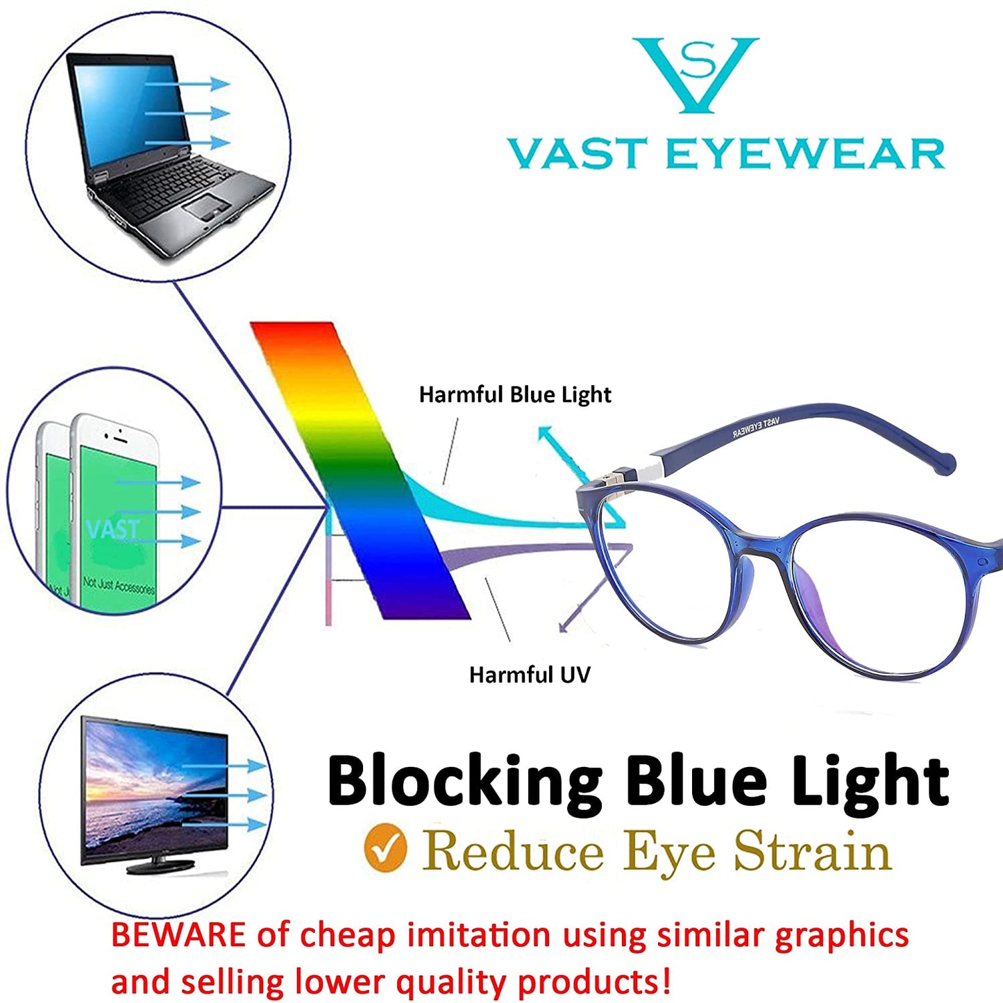 Kids Round Anti Glare Blue Ray Blocking Computer Glasses (Blue)