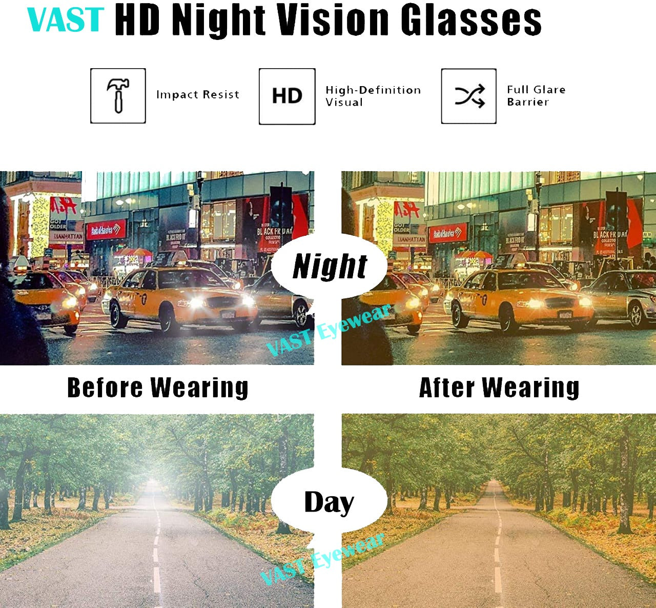 Night Vision Driving & Biking Blue-Block Rectangle Computer and Gaming Glasses (9995 Blue)