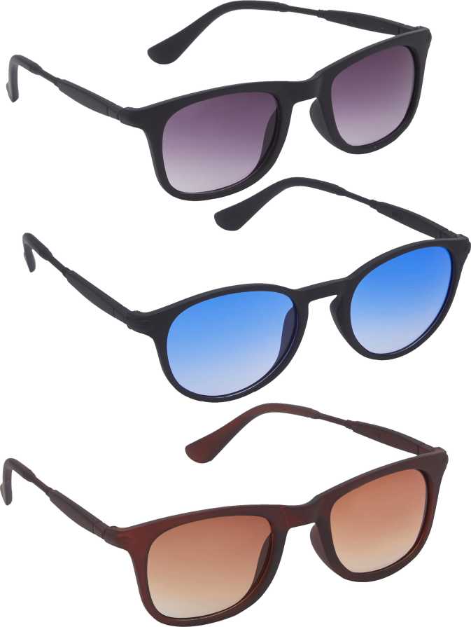 Combo of 3 UV Protection, Gradient Wayfarer Sunglasses (Black, Blue, Brown)