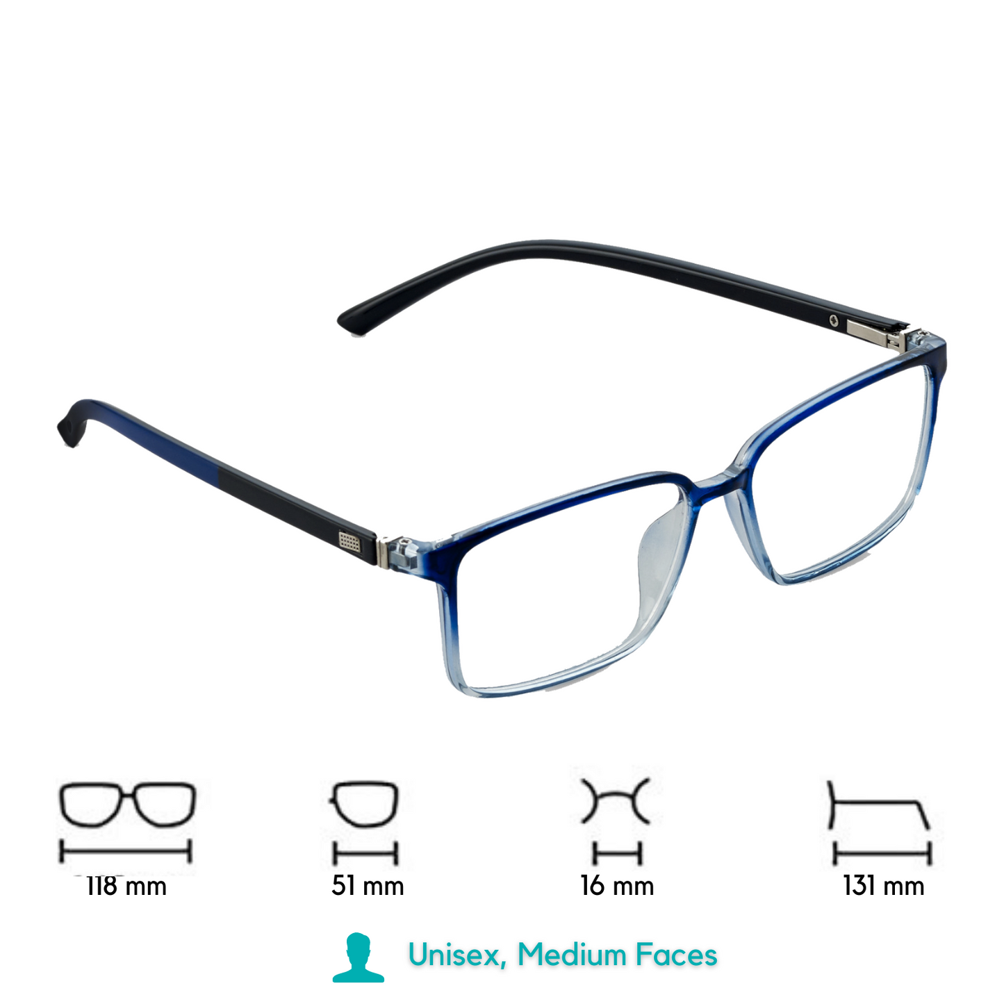 Blue-Cut Computer Glasses DualTone Rectangle TR90 Digital Eyewear Unisex (RECTANGLE79 Transparent-Blue)